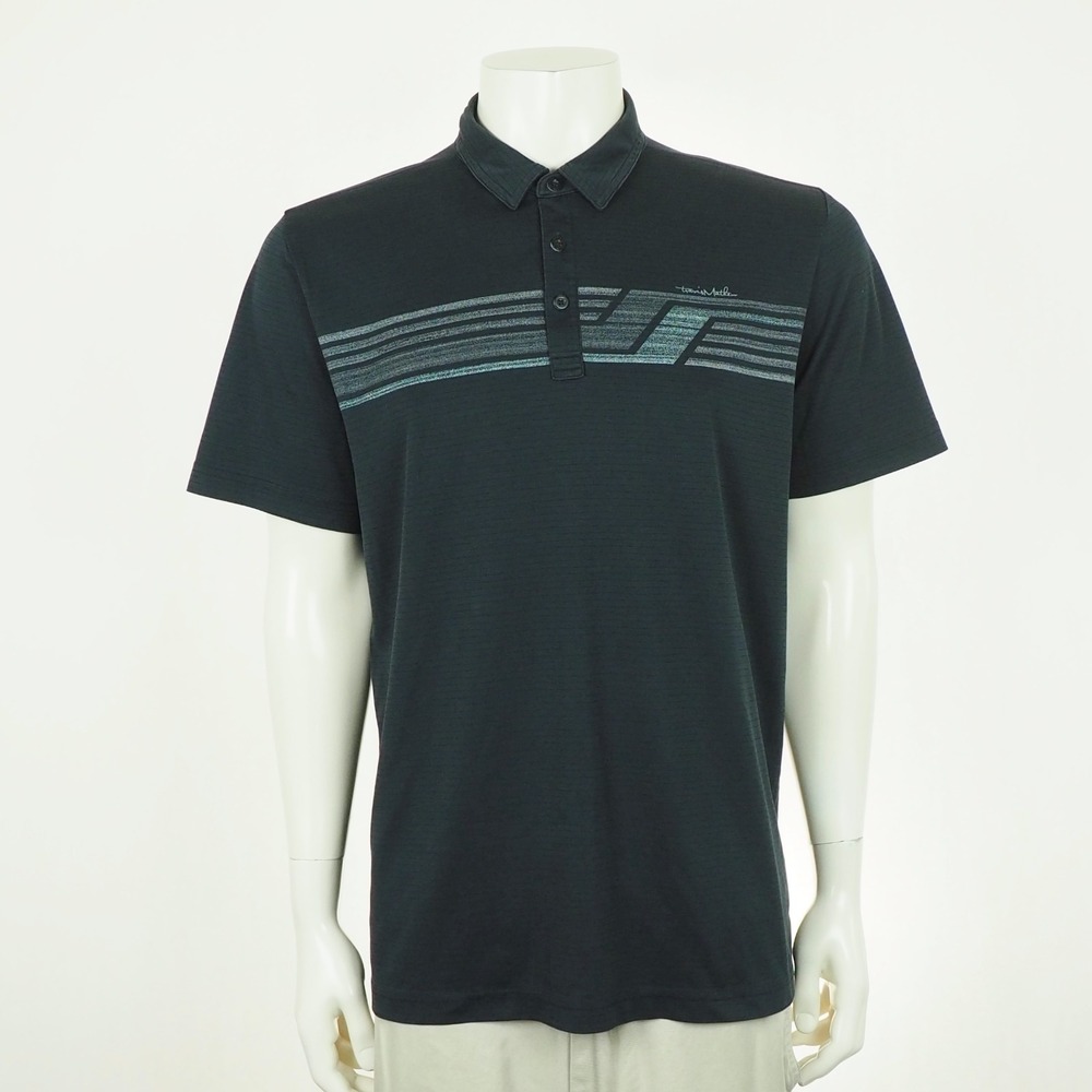 Travis Mathew River Basin Golf Polo Shirt Mens Large Black Striped Cotton Blend